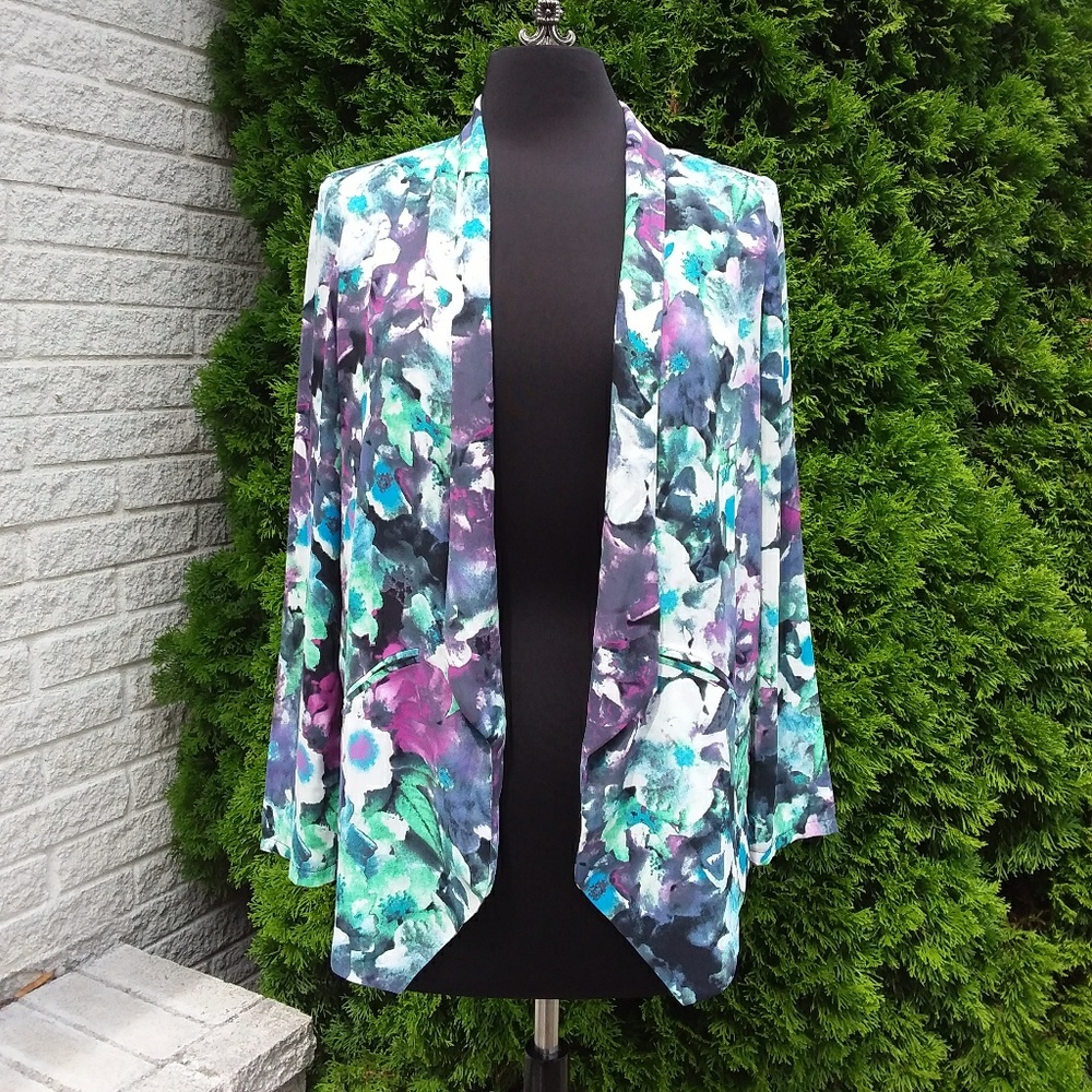 Astr Multi Floral Drape Front Open Blazer - image 1